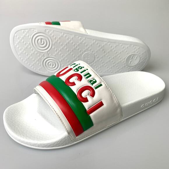 NIB Gucci “Original Gucci” Leather Rubber Pool Slide Sandal Size 40 - Picture 11 of 14